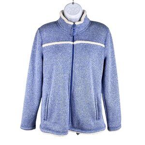 T By Talbots Womens S Sherpa Lined Full-Zip Jacket Blue Yoke Trim Zip Pockets